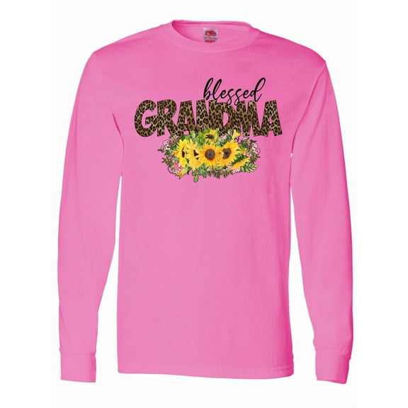 Inktastic Blessed Grandma Sunflowers and Leopard Print Long Sleeve T-Shirt