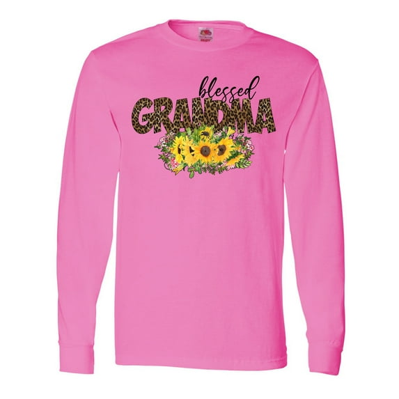 Inktastic Blessed Grandma Sunflowers and Leopard Print Long Sleeve T-Shirt