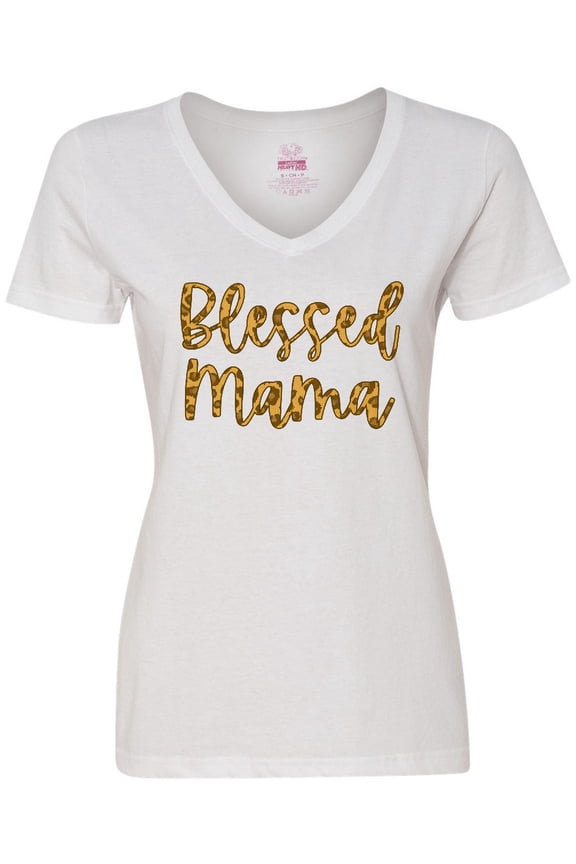 Blessed Mama in Leopard Print Women's V-Neck T-Shirt