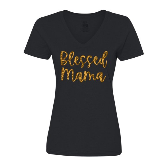 Inktastic Blessed Mama in Leopard Print Women's V-Neck T-Shirt