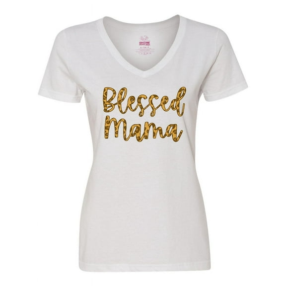 Inktastic Blessed Mama in Leopard Print Women's V-Neck T-Shirt