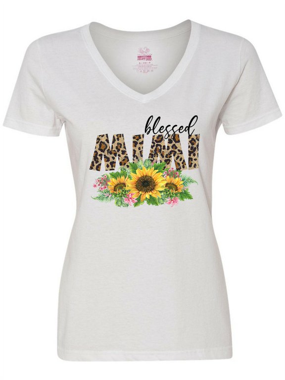Blessed Mimi Leopard Print and Sunflowers Women's V-Neck T-Shirt