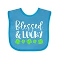 thumbnail image 1 of Inktastic Blessed and Lucky 4 Leaf Clovers St. Patrick's Day Boys or Girls Baby Bib, 1 of 4