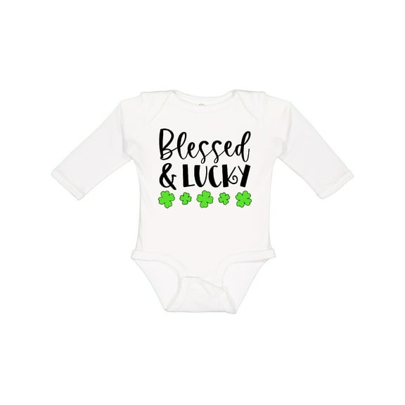 Inktastic Blessed and Lucky 4 Leaf Clovers St. Patrick's Day Boys or Girls Long Sleeve Baby Bodysuit