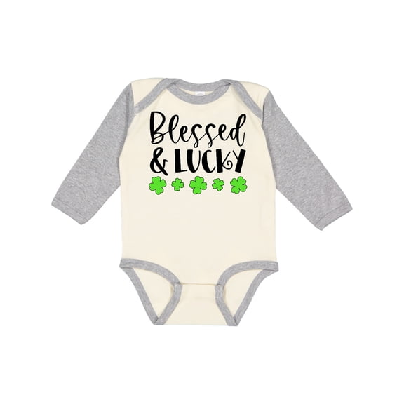 Inktastic Blessed and Lucky 4 Leaf Clovers St. Patrick's Day Boys or Girls Long Sleeve Baby Bodysuit