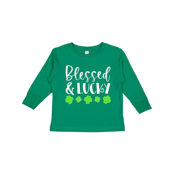 Inktastic Blessed and Lucky 4 Leaf Clovers St. Patrick's Day Boys or Girls Long Sleeve Toddler T-Shirt