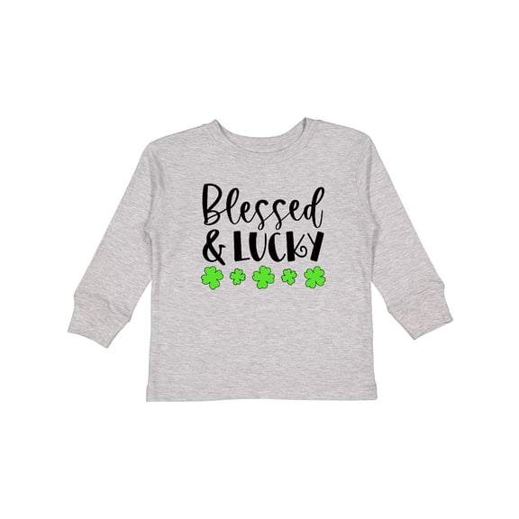 Inktastic Blessed and Lucky 4 Leaf Clovers St. Patrick's Day Boys or Girls Long Sleeve Toddler T-Shirt
