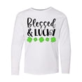thumbnail image 1 of Inktastic Blessed and Lucky 4 Leaf Clovers St. Patrick's Day Long Sleeve Youth T-Shirt, 1 of 5