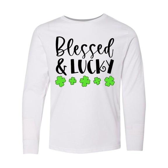 Inktastic Blessed and Lucky 4 Leaf Clovers St. Patrick's Day Long Sleeve Youth T-Shirt