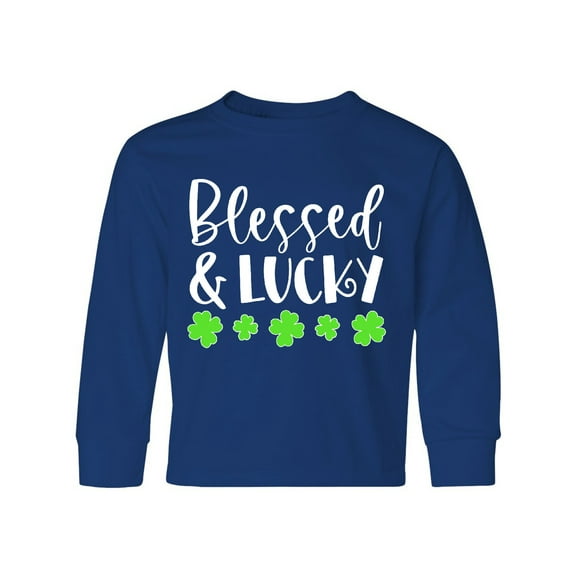 Inktastic Blessed and Lucky 4 Leaf Clovers St. Patrick's Day Long Sleeve Youth T-Shirt