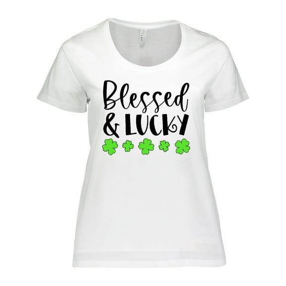Inktastic Blessed and Lucky 4 Leaf Clovers St. Patrick's Day Women's Plus Size T-Shirt