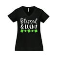 thumbnail image 1 of Inktastic Blessed and Lucky 4 Leaf Clovers St. Patrick's Day Women's Plus Size V-Neck T-Shirt, 1 of 5