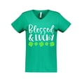 thumbnail image 1 of Inktastic Blessed and Lucky 4 Leaf Clovers St. Patrick's Day Women's V-Neck T-Shirt, 1 of 5