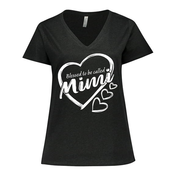 Inktastic Blessed to Be Called Mimi Cute Heart Design Women's Plus Size V-Neck T-Shirt