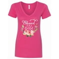 thumbnail image 1 of Inktastic Blessed to Be a Gigi with Pink Flowers Women's V-Neck T-Shirt, 1 of 5