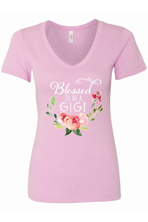 Blessed to Be a Gigi with Pink Flowers Women's V-Neck T-Shirt
