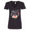 thumbnail image 1 of Inktastic Blessed to Be a Gigi with Pink Flowers Women's V-Neck T-Shirt, 1 of 5