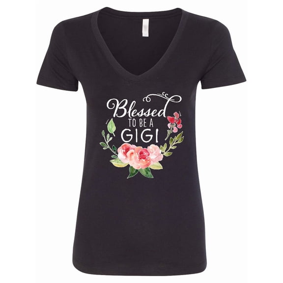 Inktastic Blessed to Be a Gigi with Pink Flowers Women's V-Neck T-Shirt