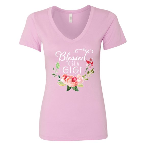 Inktastic Blessed to Be a Gigi with Pink Flowers Women's V-Neck T-Shirt