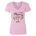 thumbnail image 1 of Inktastic Blessed to Be a Gigi with Pink Flowers Women's V-Neck T-Shirt, 1 of 5