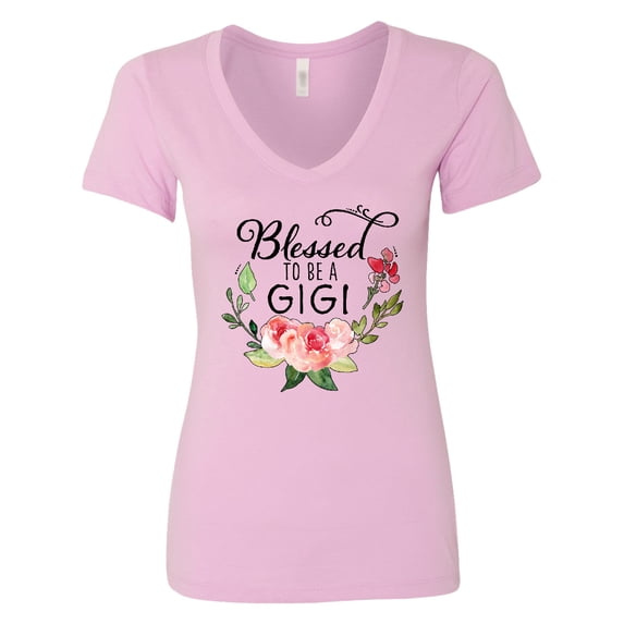 Inktastic Blessed to Be a Gigi with Pink Flowers Women's V-Neck T-Shirt