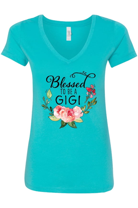 Blessed to Be a Gigi with Pink Flowers Women's V-Neck T-Shirt