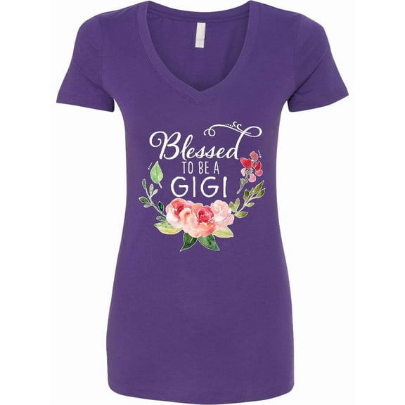Inktastic Blessed to Be a Gigi with Pink Flowers Women's V-Neck T-Shirt