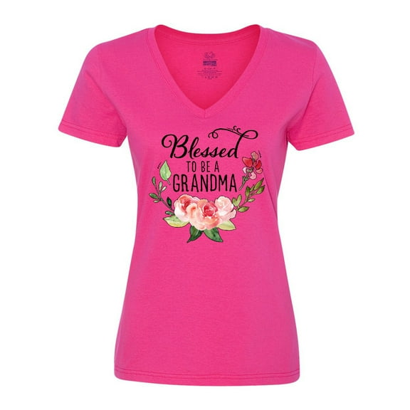 Inktastic Blessed to Be a Grandma with Flowers Women's V-Neck T-Shirt