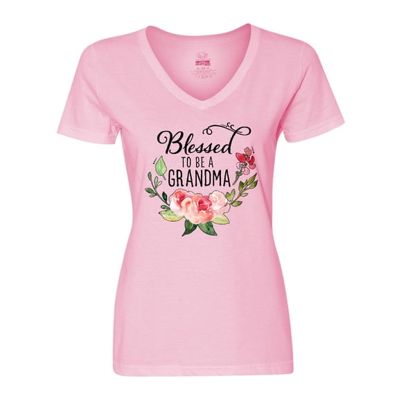 Inktastic Blessed to Be a Grandma with Flowers Women's V-Neck T-Shirt