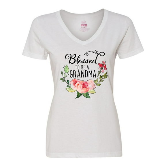 Inktastic Blessed to Be a Grandma with Flowers Women's V-Neck T-Shirt