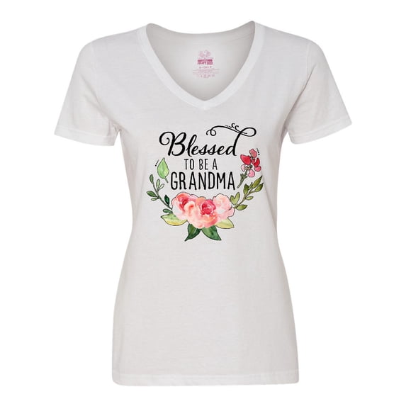 Inktastic Blessed to Be a Grandma with Flowers Women's V-Neck T-Shirt