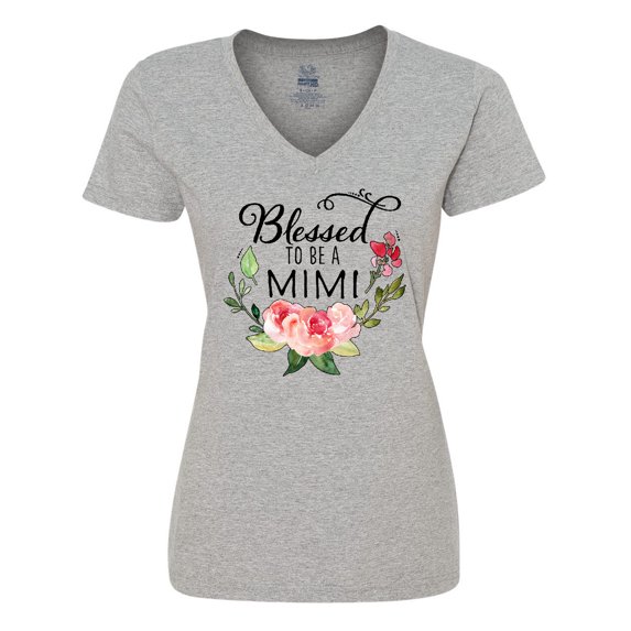 Inktastic Blessed to Be a Mimi with Pink Flowers Women's V-Neck T-Shirt