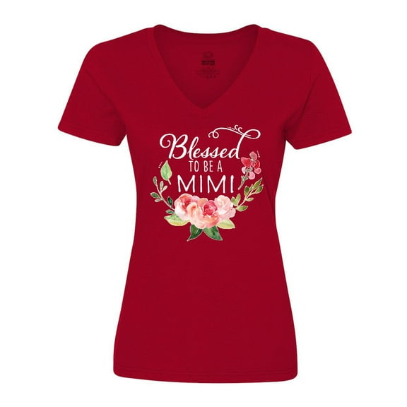 Inktastic Blessed to Be a Mimi with Pink Flowers Women's V-Neck T-Shirt