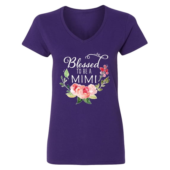 Inktastic Blessed to Be a Mimi with Pink Flowers Women's V-Neck T-Shirt