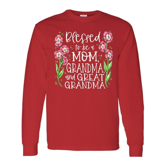 Inktastic Blessed to Be a Mom, Grandma, and Great Grandma Pink Flowers Long Sleeve T-Shirt