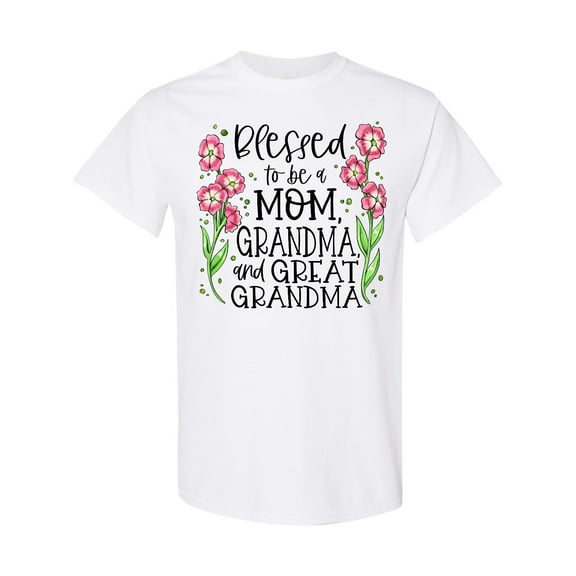 Inktastic Blessed to Be a Mom, Grandma, and Great Grandma Pink Flowers T-Shirt