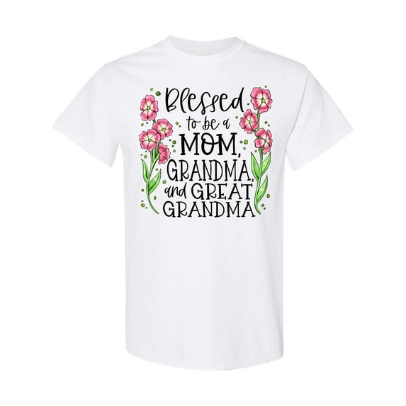 Inktastic Blessed to Be a Mom, Grandma, and Great Grandma Pink Flowers T-Shirt