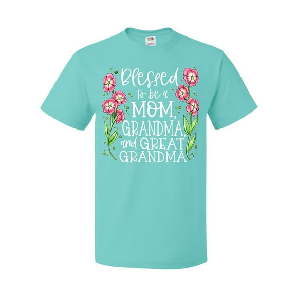 Inktastic Blessed to Be a Mom, Grandma, and Great Grandma Pink Flowers T-Shirt