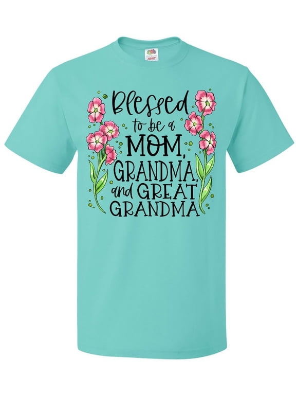 Blessed to Be a Mom, Grandma, and Great Grandma Pink Flowers T-Shirt