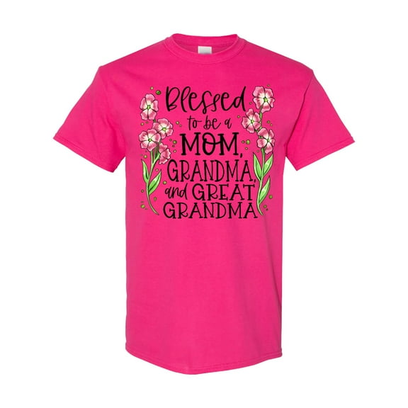 Inktastic Blessed to Be a Mom, Grandma, and Great Grandma Pink Flowers T-Shirt