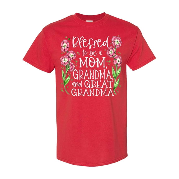 Inktastic Blessed to Be a Mom, Grandma, and Great Grandma Pink Flowers T-Shirt