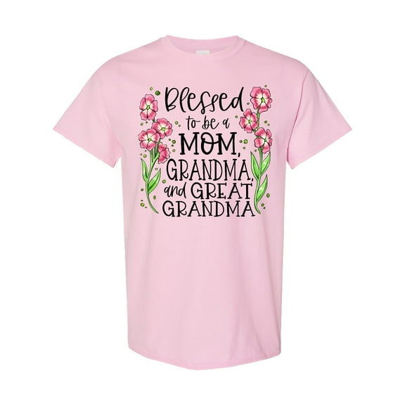 Inktastic Blessed to Be a Mom, Grandma, and Great Grandma Pink Flowers T-Shirt