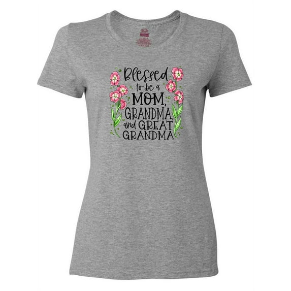Inktastic Blessed to Be a Mom, Grandma, and Great Grandma Pink Flowers Women's T-Shirt