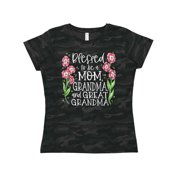Inktastic Blessed to Be a Mom, Grandma, and Great Grandma Pink Flowers Women's T-Shirt