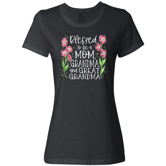 Inktastic Blessed to Be a Mom, Grandma, and Great Grandma Pink Flowers Women's T-Shirt