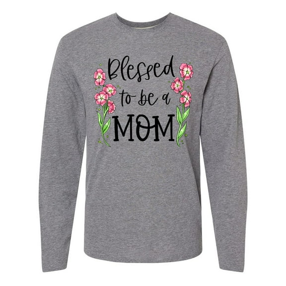 Inktastic Blessed to Be a Mom Pink Flowers Long Sleeve T-Shirt