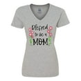 thumbnail image 1 of Inktastic Blessed to Be a Mom Pink Flowers Women's V-Neck T-Shirt, 1 of 5