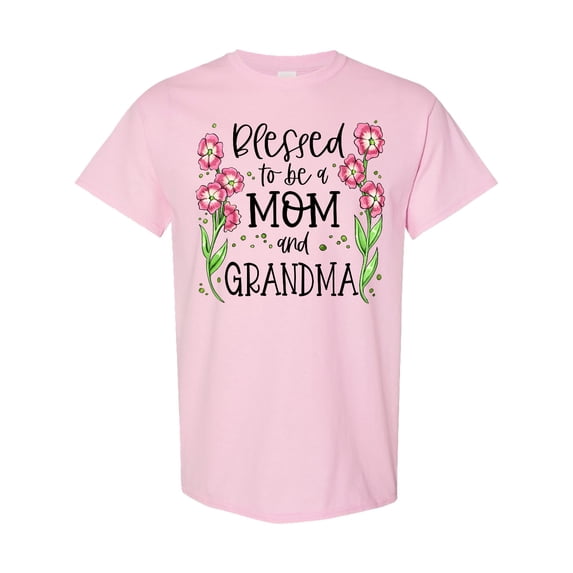 Inktastic Blessed to Be a Mom and Grandma Pink Flowers T-Shirt