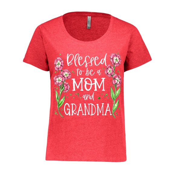 Inktastic Blessed to Be a Mom and Grandma Pink Flowers Women's Plus Size T-Shirt