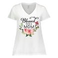 thumbnail image 1 of Inktastic Blessed to Be a Mom with Pink Flowers Women's Plus Size V-Neck T-Shirt, 1 of 5